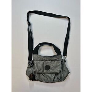 Kipling Crossbody Removable Strap Grab Handle Silver Grey Bag w Roger Monkey EUC
